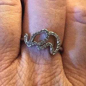 Elephant ring with rhinestones Silvertone Size 9